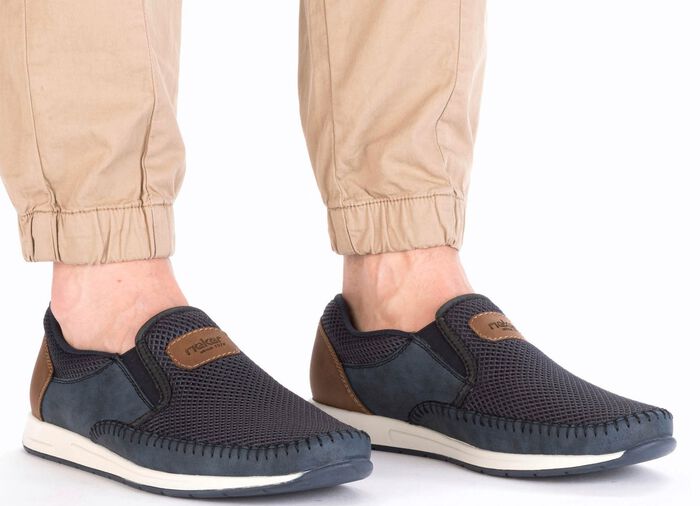 Rieker, zomerse herenpantoffels, met elastische band BLAUWBRUIN